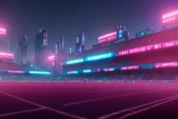 cyberpunk football stadium, cyberpunk, full body, realistic, intricately detailed, neon lighting, vivid colors, neon, futuristic, 64k