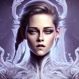 Kristen Stewart, karlan, icy blue, anime, mutated human,tears, crying, sad, fae, majestic, ominous, ice, plants, wildflower, facepaint, intricate, oil on canvas, masterpiece, expert, insanely detailed, 4k resolution, retroanime style, cute big circular reflective eyes, cinematic smooth, intricate detail , soft smooth lighting, soft pastel colors, painted Rena