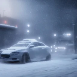 a car coming alive dancing in a snow storm, hyper realistic, unreal engine, 8k, ultra high resolution, realistic, photo, dramatic, oil paint, unreal engine, hyper real, ultra high resolution, 8k, lsd, acid, psychedelic, dancing, video game, mist, light rays