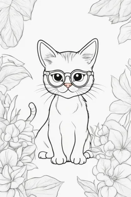 Outline art for cute coloring pages with cat with glasses, full body, white background, sketch style, only use outline, clean line art, no shadows and clear and well outlined.