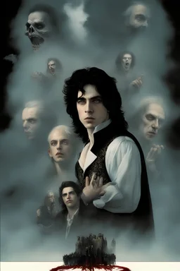 Movie Poster -- "Immortal Soul," Starring Paul Stanley as the evil vampire and Timothee Chalamet as Malcolm Stark - After witnessing the murder of his wife, at the hands of an evil vampire, he vows to avenge her death - in the art style of Boris Vallejo, Frank Frazetta, Julie bell, Caravaggio, Rembrandt, Michelangelo, Picasso, Gilbert Stuart, Gerald Brom, Thomas Kinkade, Neal Adams, Jim Lee, Sanjulian, Thomas Kinkade, Jim Lee,