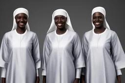 4 suore africane con tunica grigia figura intera sorrisi, visi armoniosi