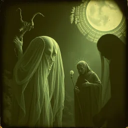 Daguerrotype close up some mysterious figures, odd background, mystical, Hieronymus Bosch Max Ernst ambient light, by Minicavio Quollati and Marlost Endgulp, Amano, Botticelli, Alphonse Mucha, distopic