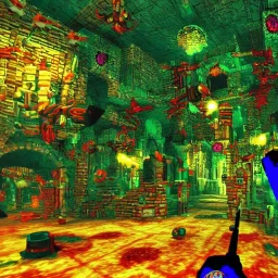 first person shooter,90’s,colorful, 90’s 3d, 90’s mall inside,90’s video game 3d,city, crypt underworld video game, cryptworlds video game, cicada marionette, crypt underworld video game, crypt underworld videogame