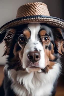a beautiful dog with a hat