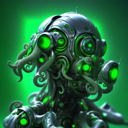 A beautiful portrait of a cyborg octopuss green color scheme, high key lighting, volumetric light high details psychedelic background