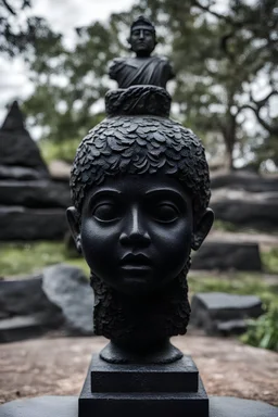 an ominous small statue made of black stone