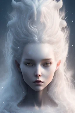 sorceress with hair of ice and fire | wearing snowflakes and embers | symmetrical facial features, accurate anatomy, sharp focus, soft colors, textured brushstrokes, 8K | fantasy, aetherpunk, fantasycore, fairycore, ice and fire | by: CGSociety, ArtGerm, WLOP, Laura Sava