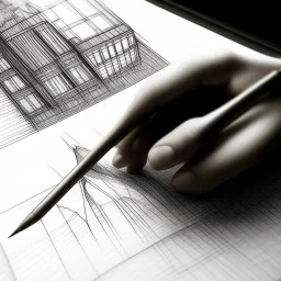 A hand using a pencil, drawing, sophisticated photo, architectual magazine