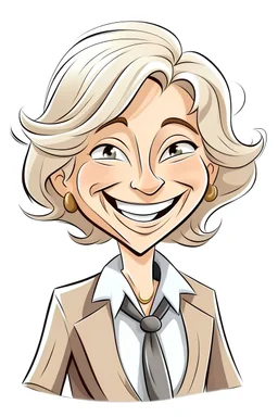 cartoon of a happy young lady law professor with blonde and grey hair