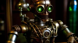 arabisches Gasthaus Barkeeper Bronze Roboter Steampunk grüne Augen