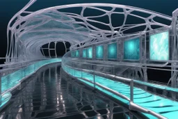 a futuristic glass bridge made of glass illuminated mesmerising doodaddish thingamibobs;by artist "dark tantric gaspberry yoghurt" by architect "Science-Fiction",by artist "meltingness";by artist "3D textured embossed relief shadows";steamnouveau;glitchcore""