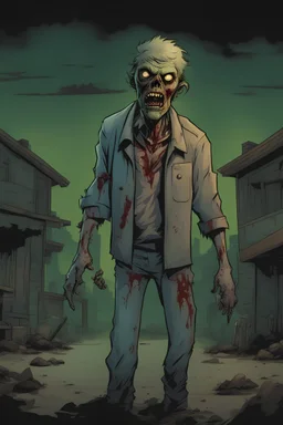 zombie, portrait, comic book, full body, standing, mean, illustration