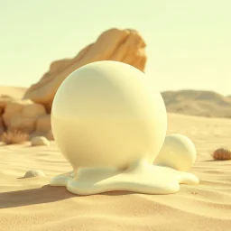 Photograph of 3d surreal objects in a bright environment, desert, noon light, melting cream, Yves Tanguy style, hasselblad h6d400c --ar 85:128 --v 6.0