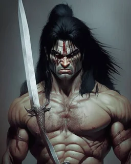 human berserker meaty black hair longsword