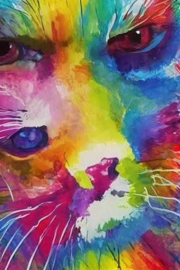 watercolor painting, happy cat, bright color,