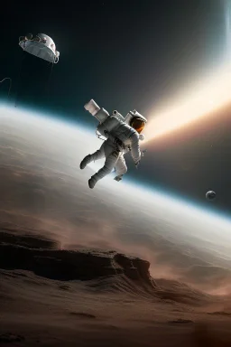 Front view of an astronaut running away franticly