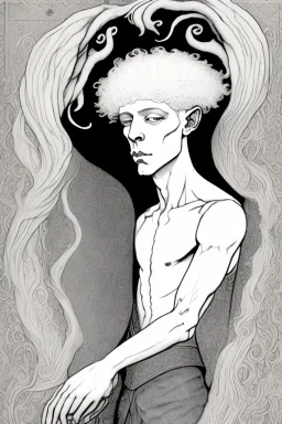 albino young male goat horns alchemist in the style of aubrey beardsley