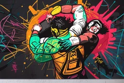 a wrestling graffiti mural wall cell shading style