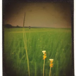 single long stem wildflower in a field, polaroid, moody, tender, vintage, award winning landscape photography, nature photography