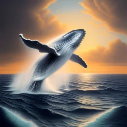 beautiful humpback whale jumping out of turbulent ocean water, stunning, magnificant, sunset sky, 8k resolution, high-quality, fine-detail, detailed matte, photography, illustration, digital art, brian froud, howard lyon, greg rutowski, Anne Dittman, Anne Stokes,