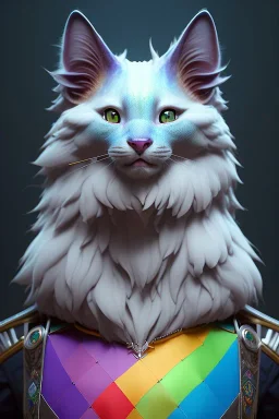 award winning portrait of a male anthropomorphic rainbow cat long black hair. character design by cory loftis, fenghua zhong, ryohei hase, ismail inceoglu and ruan jia. unreal engine 5, artistic lighting, highly detailed, photorealistic, fantasy