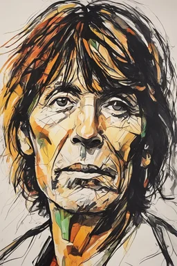 create an abstract portrait of Chrissie Hynde in the fauvist, expressionist art style of Oskar Kokoschka, Andre Derain , and Georges Rouault, highly detailed facial features, 4k with inking in the style of Joe Benitez