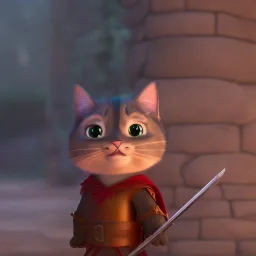 Cat warrior, medieval armor, ready for battle, Pixar, Disney, majestic, full body, proud --v 4