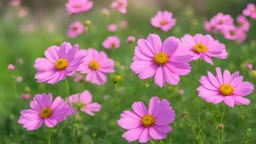 Pink cosmos flowers blooming in a garden in spring