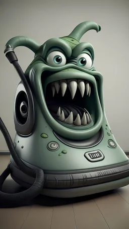 A vacuum cleaner in the shape of a scary monster