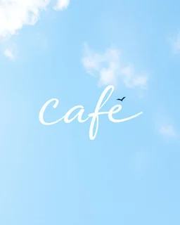 The writing (cafe sky) is written in calligraphy in a space of saklodic, sky, blue, and light.