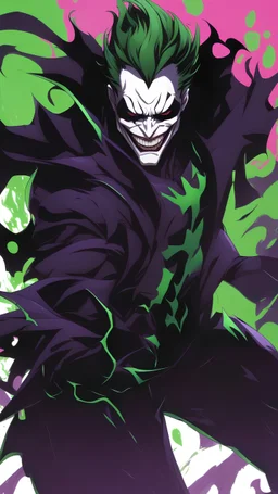 A very close picture to Mix between the joker and venom symbiote in solo leveling shadow art style with neon green details