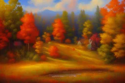 Fall New England landscape, Impressionist style, oil painting, full details