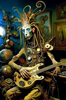 photo by tim walker : loan-blend human-alien biomorphic-animals squid indefinite head extreme wide shot head to toe portrait of weird krofft pufnstuff puppet voodoo cutie sitar player king human nervous systems, renaissance faire alex grey hyper detailed michael cheval with a playful expression made out of mechanical parts and robot arms; cyborg details, unusual and obscure photograph by františek vobecký of a surreal scene of ghastly men, pop art, clive barker style, 300mm f/.8, raw cinematic p