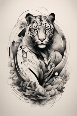 Create a captivating modern 2d ink tattoo design for print , prestigious Divine Panter using the elegant influences of japan art style, for print, dynamic elements from fashion and design, and bold Japanese contemporary art aesthetics, framing centered in the center, distanced from the edges of the paper perimeter, perfect anatomy, bauhaus, Divine Proportion,