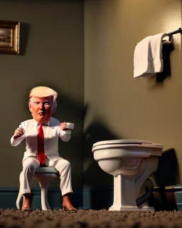 Donald Trump sitting in toilet scene, pants down, realistic image, hooper style, concept art, smooth, unreal engine 5, god lights, ray tracing, RTX, lumen lighting, ultra detail, volumetric lighting, 3d.