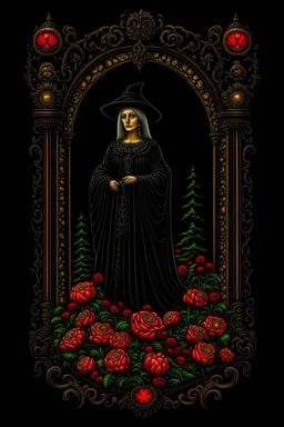 Jan Van Eyck Ornate Halloween Fantasy Art T-Shirt Design, Black Background