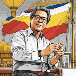 President of Colombia Gustavo Petro linear drawing colors red white and yellow hyper-detailed 8k