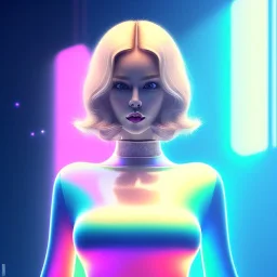 portrait in oil of busty beautiful blonde woman, sweety, purpurin, minimal skintight latex dress, gradient color, BLUE, PINK, CYAN, neon, insanely detailed, 16k resolution, perfect BIG Green eyes, cinematic smooth, intricate detail, in the style of Kaare Andrews