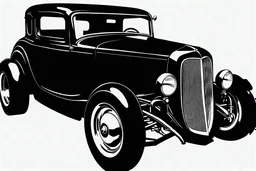 black 1932 ford hotrod, black line drawing on white, vector