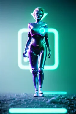 Ultra Realistic image, portrait, blonde woman, Marylin Monroe face, perfect iris, glow eyes, glow makeup. Cyborg, Cyberpunk, ghost in the shell style, oversized tight latex dress. fog, rain, soft color, highly detailed, unreal engine 5, ray tracing, RTX, lumen lighting, ultra detail, volumetric lighting, 3d, finely drawn, high definition, high resolution.