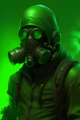 Sick looking villain wearing a gas mask that has a cool green combo