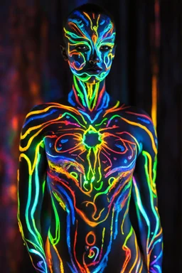 Body painting neons glowing in the dark and colorful details