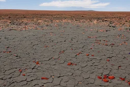 inhospitable locale, deserts of black sand, huge plains of dark granite, no water to be found anywhere, and no sunlight, blood-red sky, -brown, -plants, red sky, black sand,