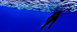 a human reaching the surface of the ocean