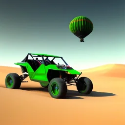 air drop, centered,dune buggy, 6 wheeler, green sky, worms, rocks