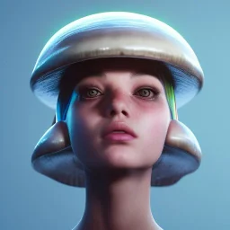 Mushroom head girl unreal 5, octane render, cinema4d, redshift render, hyper realistic, cenematic, vibrancy, synthwave, retouch, centered, dynamic lighting, dramatic lighting, 4k, highly detailed, attractive beautiful, realistic, epic composition, holographic,