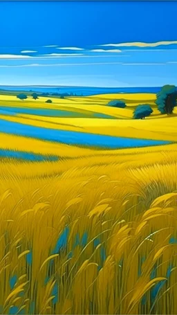 Blue grasslands with golden grass painted by Frank Lloyd Wright