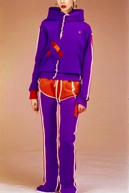 year 1990's women fashion.interesting hoodie with long tippet integrated to bolero. Karjalainen kuvio, Karjala, low waist, baggy, Combat pants.Colors: denim blue, blue, purple, khaki, "pastel light green", lilac, plum, orange, terracotta, red, pink, dark blue, beige. Women models. Starling pattern prints.Jennifer Lopez, Gwyneth Paltrow. intgrated bag. Big tennis shoes on. Cargo pants. Hat with a visor, integrated to AKG-style headphones.