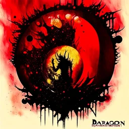 Dagon, Called through lunar spheres Great dreamer malevolent royalties, Album cover (text "SULPHUR AEON" in spikey Death_Metal font1.7), Kirby Krackle, dramatic double exposure silhouette, Lovecraftian, watercolor and ink, airbrushed details, complex contrast, UV reactive red hues, dynamic composition, macabre, by Dave McKean and Aeron Alfrey